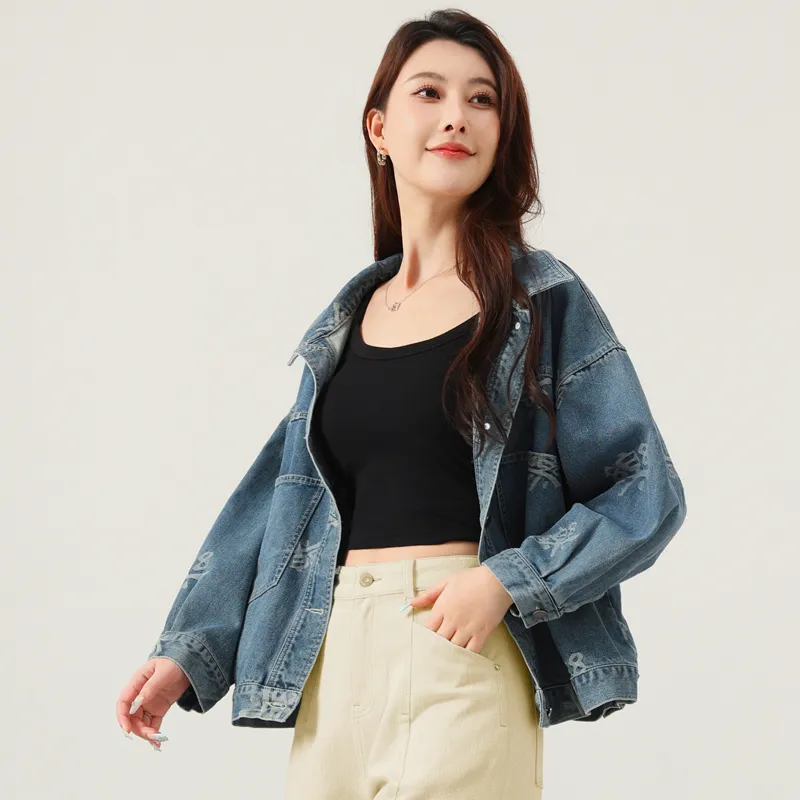 YUNGE Denim Jacket Women's F968 Light Blue 'Joy' Jacquard-3