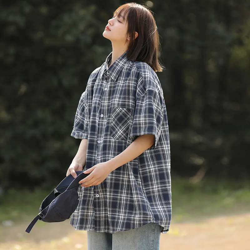 Supremo Cat Shirt Unisex Navy Blue Plaid-3