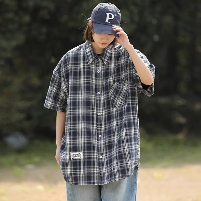 Supremo Cat Shirt Unisex Navy Blue Plaid-2