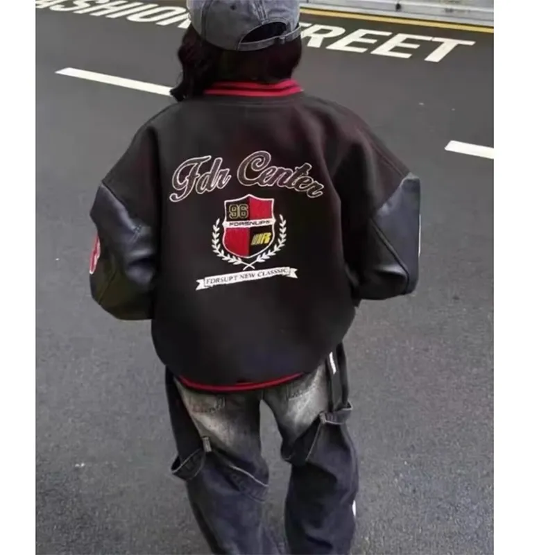 TESTUNG Fashion Baseball Jacket Unisex Classic Black-1