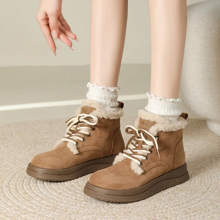 JOSINY Thermal Height Increasing Abrasion Resistant Slip Resistant Short Snow Boots Women's Camel-2