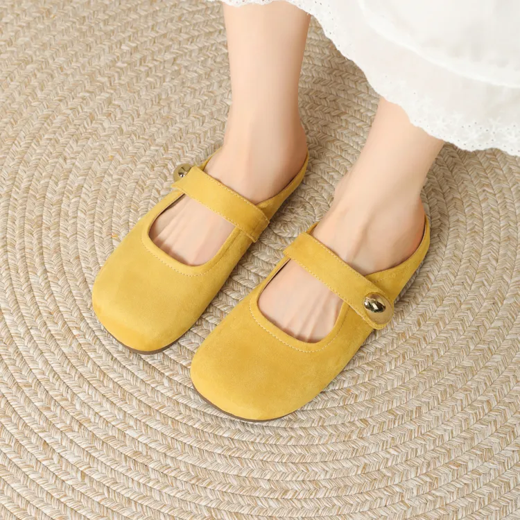 JOSINY Rubber Sole Quiet Abrasion Resistant Slip Resistant Closed Toe Slippers Women's Yellow-7