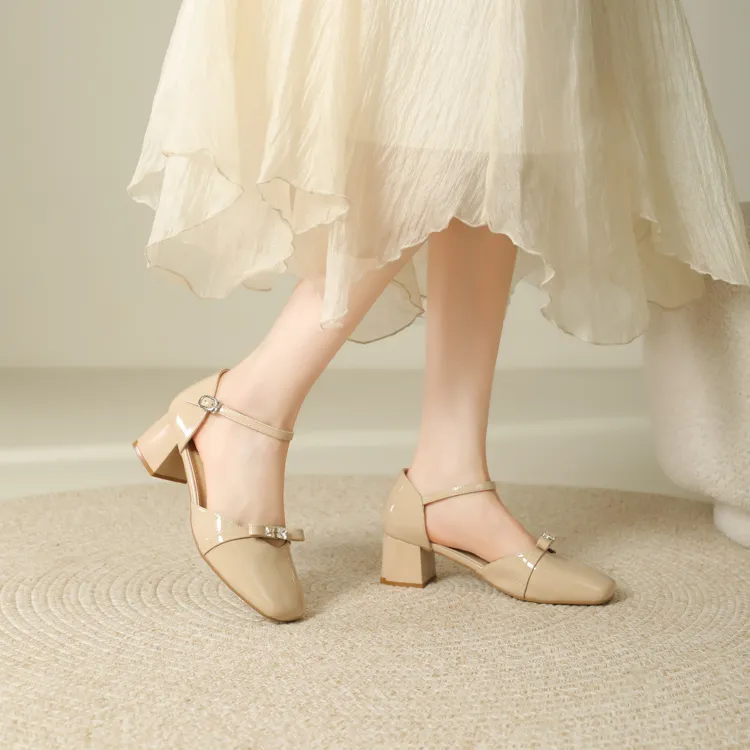 JOSINY Chunky Heel High Heels Women's Apricot-4