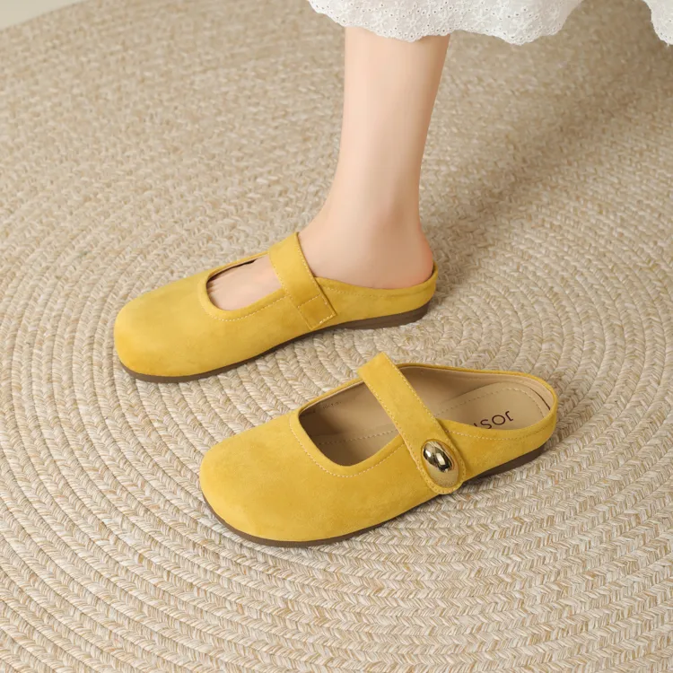 JOSINY Rubber Sole Quiet Abrasion Resistant Slip Resistant Closed Toe Slippers Women's Yellow-1