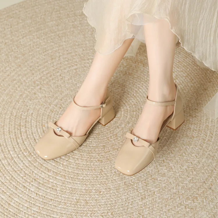 JOSINY Chunky Heel High Heels Women's Apricot-3