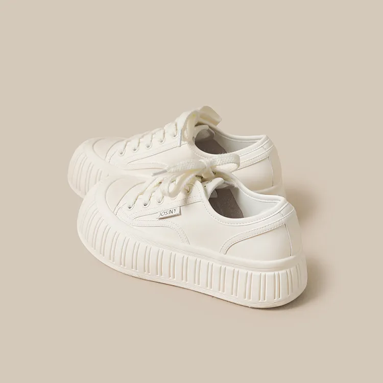 JOSINY Little White Ugly Canvas Height Increasing Low Top Skateboard Shoes Women's-5