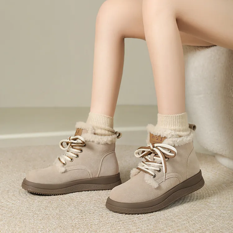 JOSINY Thermal Height Increasing Abrasion Resistant Slip Resistant Short Snow Boots Women's Camel-11