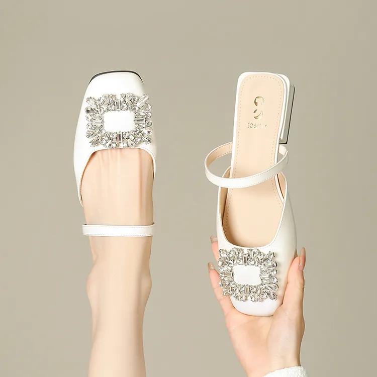 JOSINY Square Head Rhinestone Women's Casual Shoes Women's Silver-2