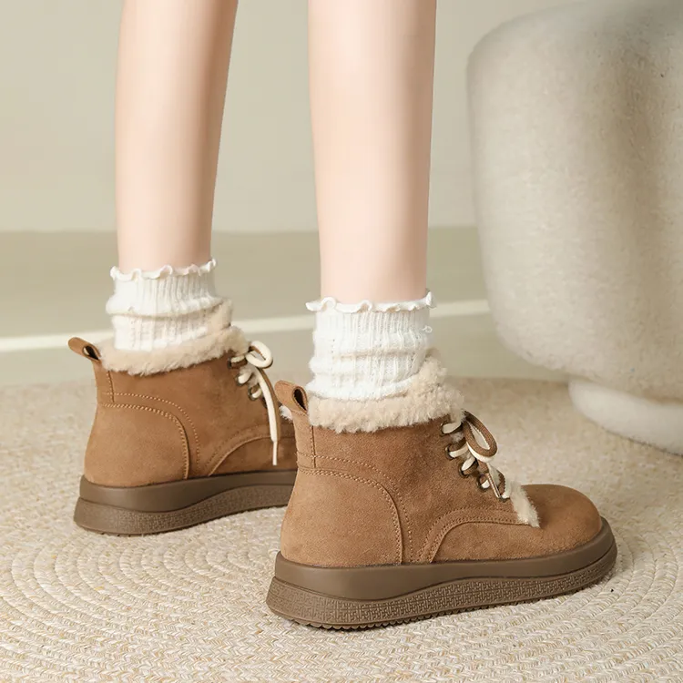 JOSINY Thermal Height Increasing Abrasion Resistant Slip Resistant Short Snow Boots Women's Camel-5