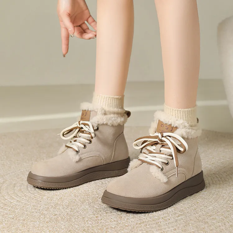 JOSINY Thermal Height Increasing Abrasion Resistant Slip Resistant Short Snow Boots Women's Camel-9