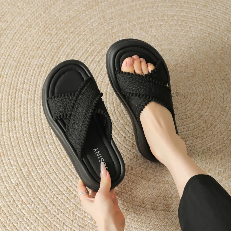 JOSINY Slip Resistant Abrasion Resistant Quick Dry Slide Slippers Women's Black-6