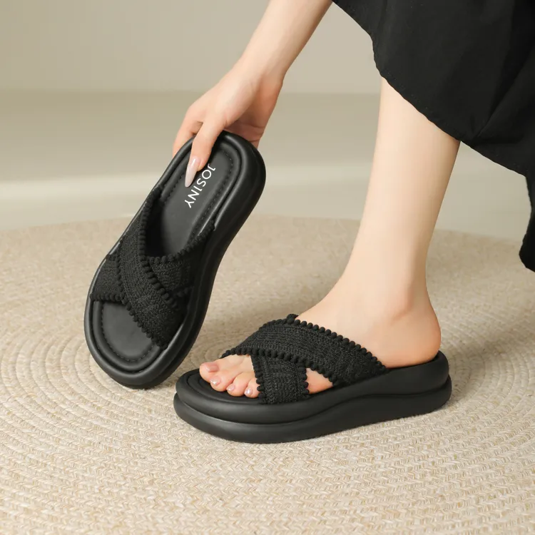 JOSINY Slip Resistant Abrasion Resistant Quick Dry Slide Slippers Women's Black-4
