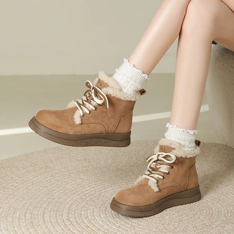 JOSINY Thermal Height Increasing Abrasion Resistant Slip Resistant Short Snow Boots Women's Camel-3