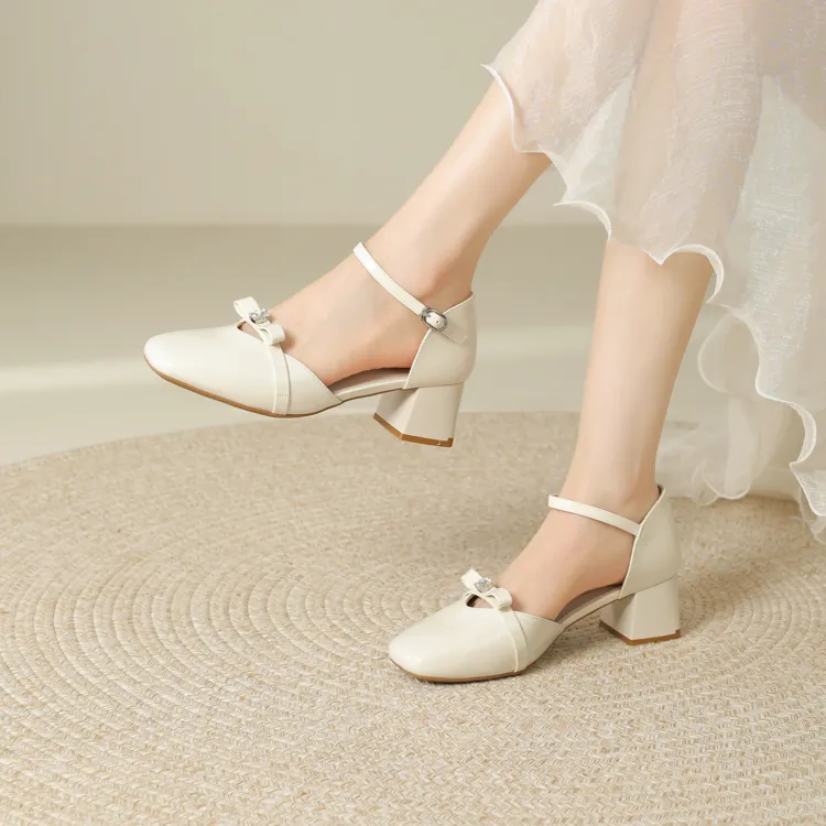 JOSINY Chunky Heel High Heels Women's Ecru-4