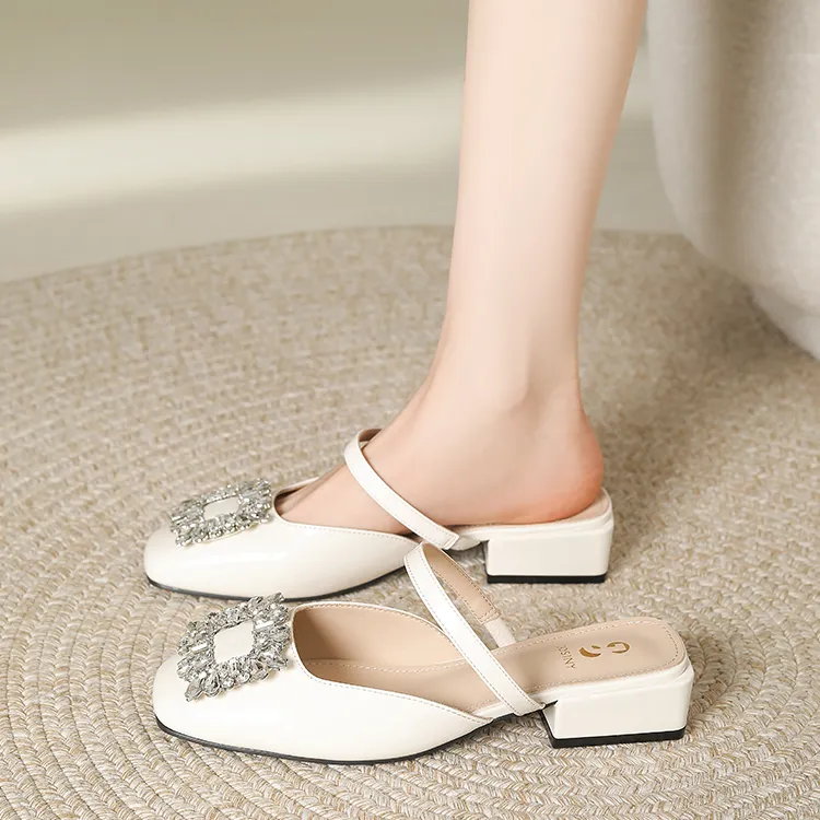 JOSINY Square Head Rhinestone Women's Casual Shoes Women's Silver-4