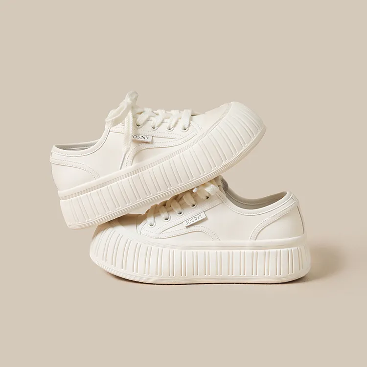 JOSINY Little White Ugly Canvas Height Increasing Low Top Skateboard Shoes Women's-2
