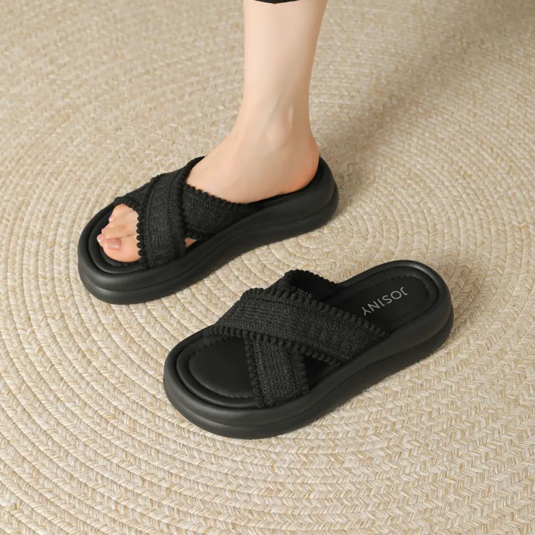 JOSINY Slip Resistant Abrasion Resistant Quick Dry Slide Slippers Women's Black-1