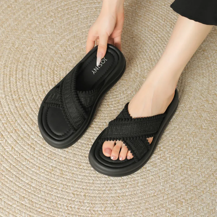 JOSINY Slip Resistant Abrasion Resistant Quick Dry Slide Slippers Women's Black-5