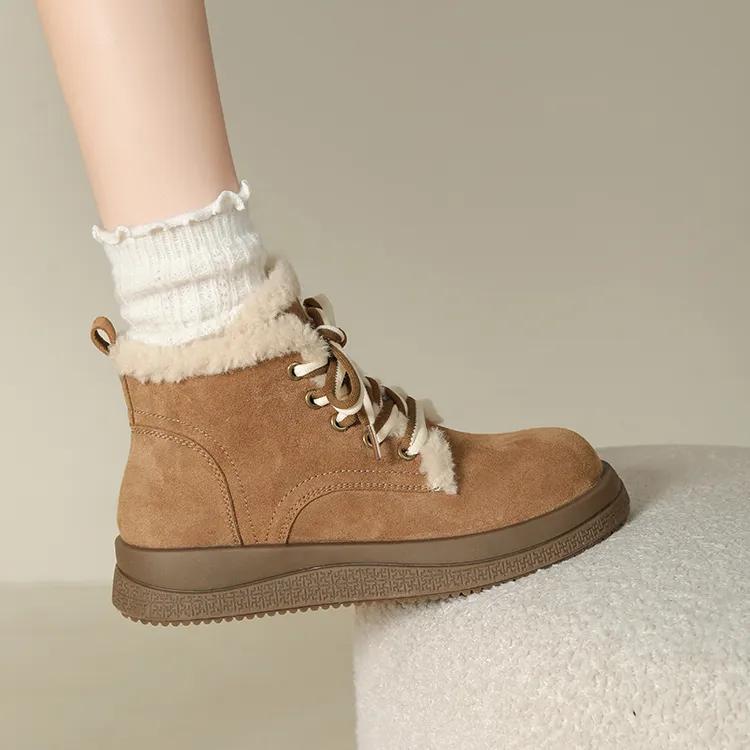 JOSINY Thermal Height Increasing Abrasion Resistant Slip Resistant Short Snow Boots Women's Camel-7