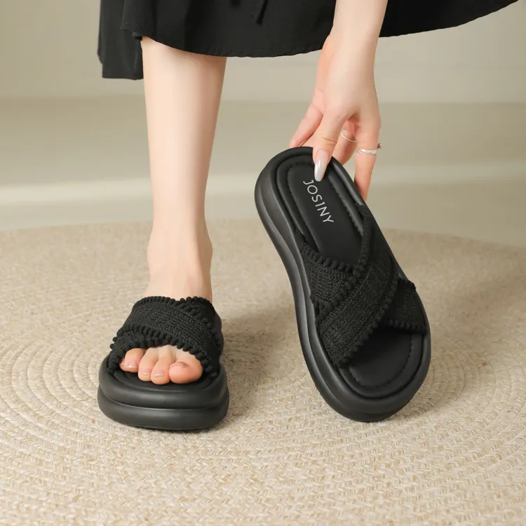 JOSINY Slip Resistant Abrasion Resistant Quick Dry Slide Slippers Women's Black-3