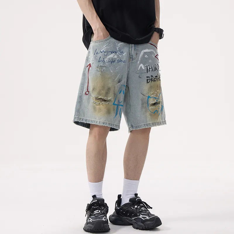 FCMM Denim Shorts Unisex Graffiti Light Blue-3