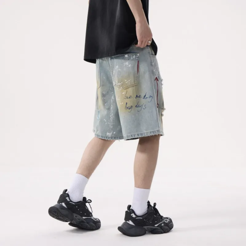 FCMM Denim Shorts Unisex Graffiti Light Blue-6