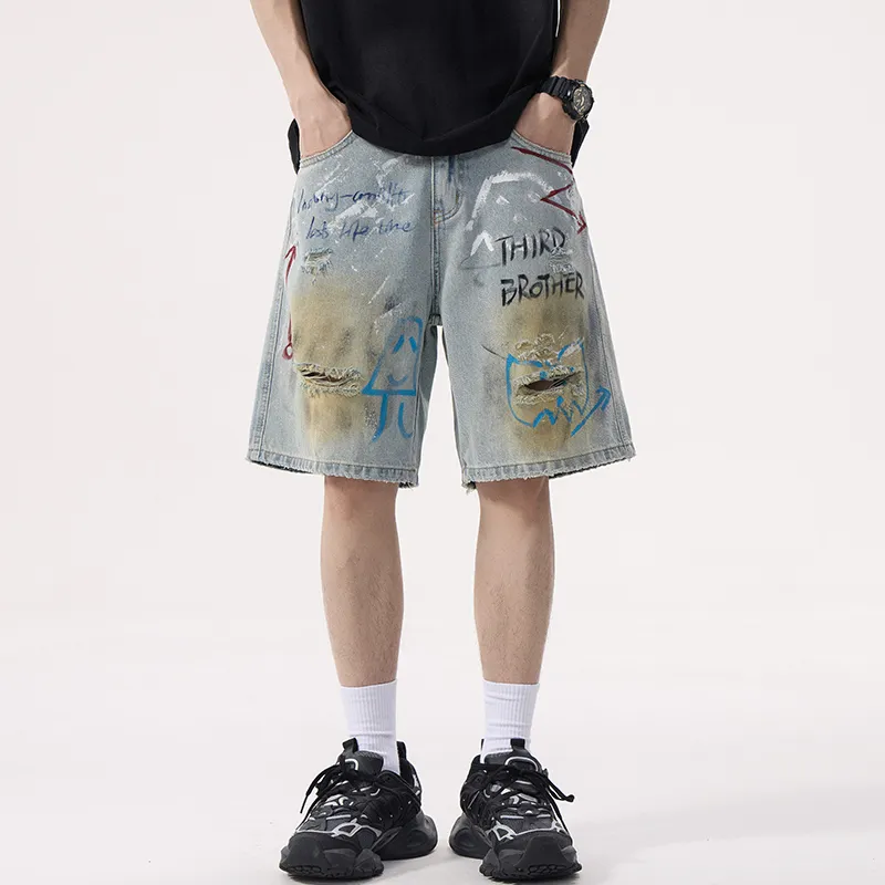 FCMM Denim Shorts Unisex Graffiti Light Blue-2