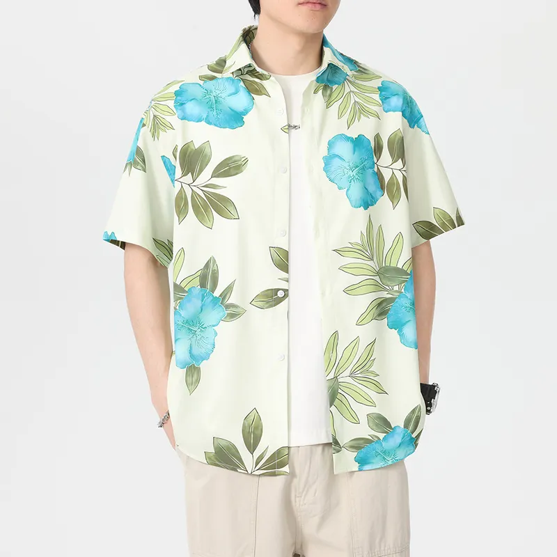 WKOOG Shirts Unisex Blue Stamen With Green Leaf-2