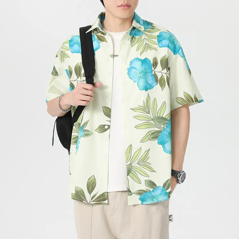 WKOOG Shirts Unisex Blue Stamen With Green Leaf-4