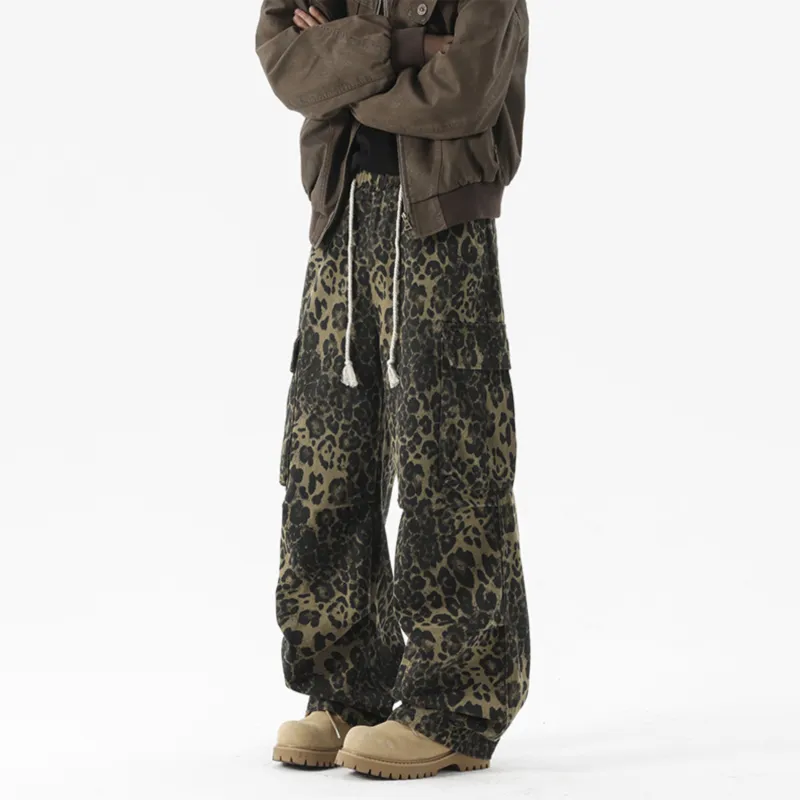 TESTUNG Casual Pants, American Vintage Distressed Outdoor Commute Versatile Sports Wide Leg Style Unisex-7