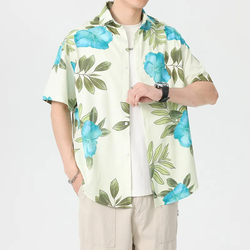WKOOG Shirts Unisex Blue Stamen With Green Leaf-3