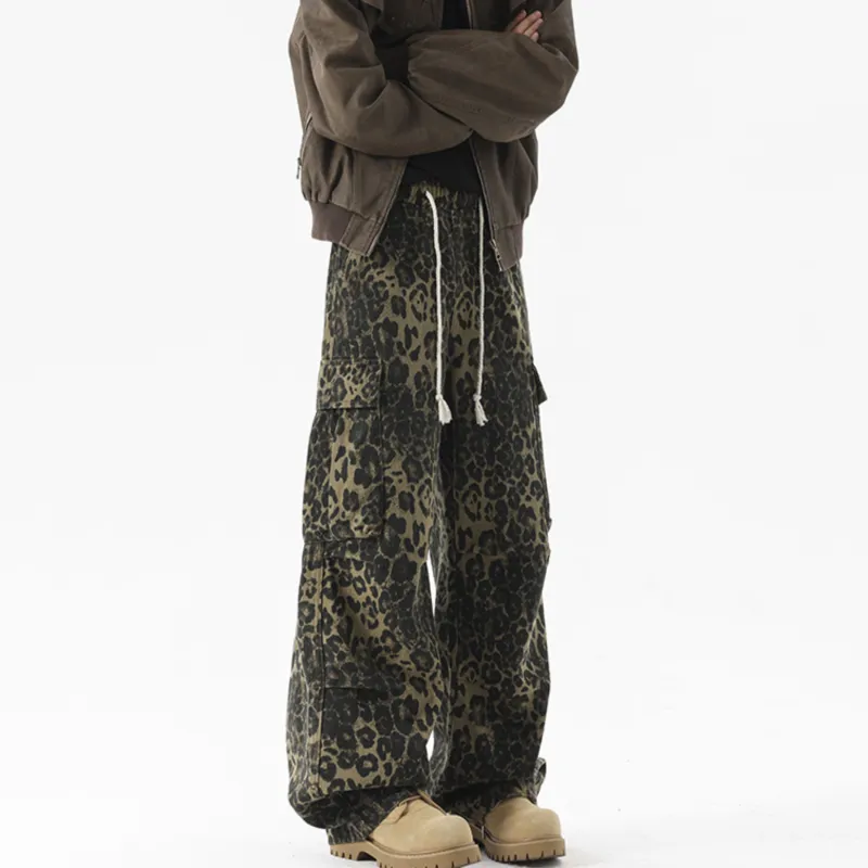 TESTUNG Casual Pants, American Vintage Distressed Outdoor Commute Versatile Sports Wide Leg Style Unisex-8