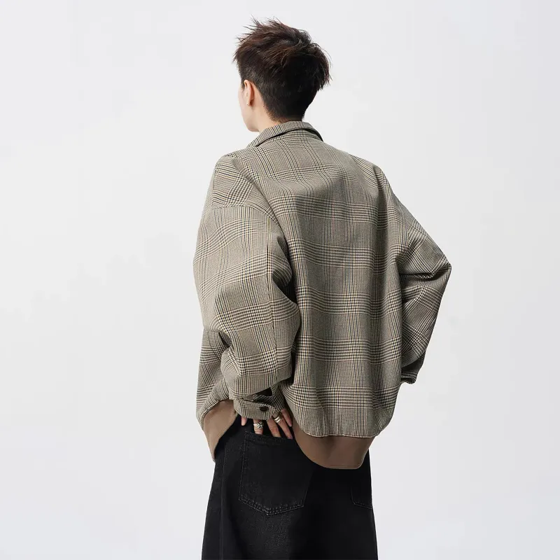 WKOOG Jackets Coats Unisex Houndstooth Brown Check-2