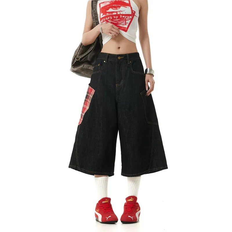 TESTUNG Denim Shorts Unisex Red-4