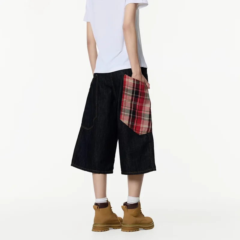 TESTUNG Denim Shorts Unisex Red-5