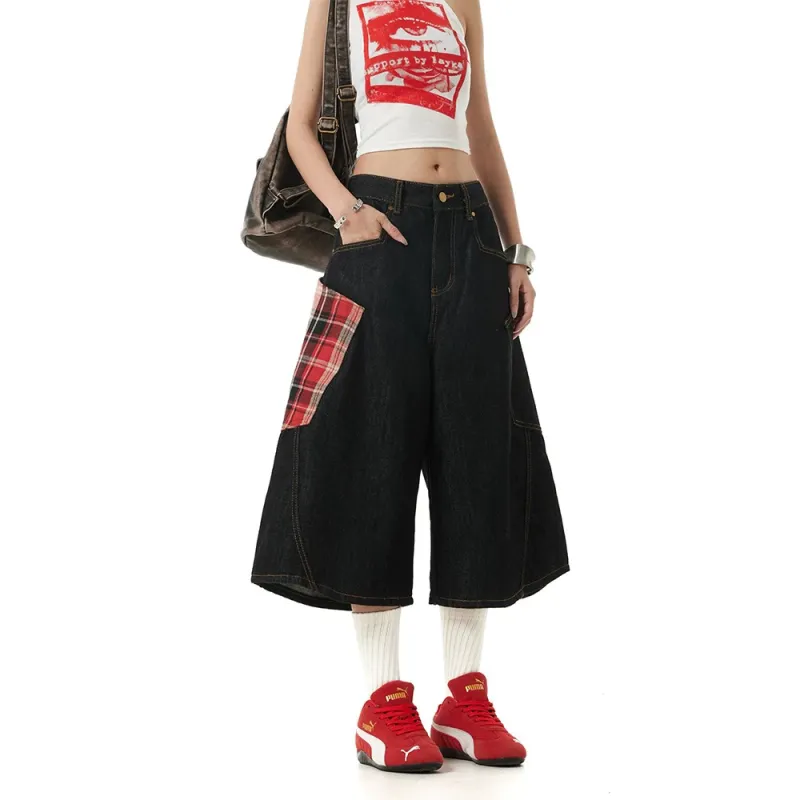 TESTUNG Denim Shorts Unisex Red-3