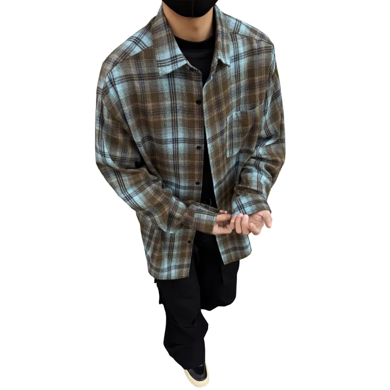 BTR Shirt Unisex Blue Brown Plaid-2