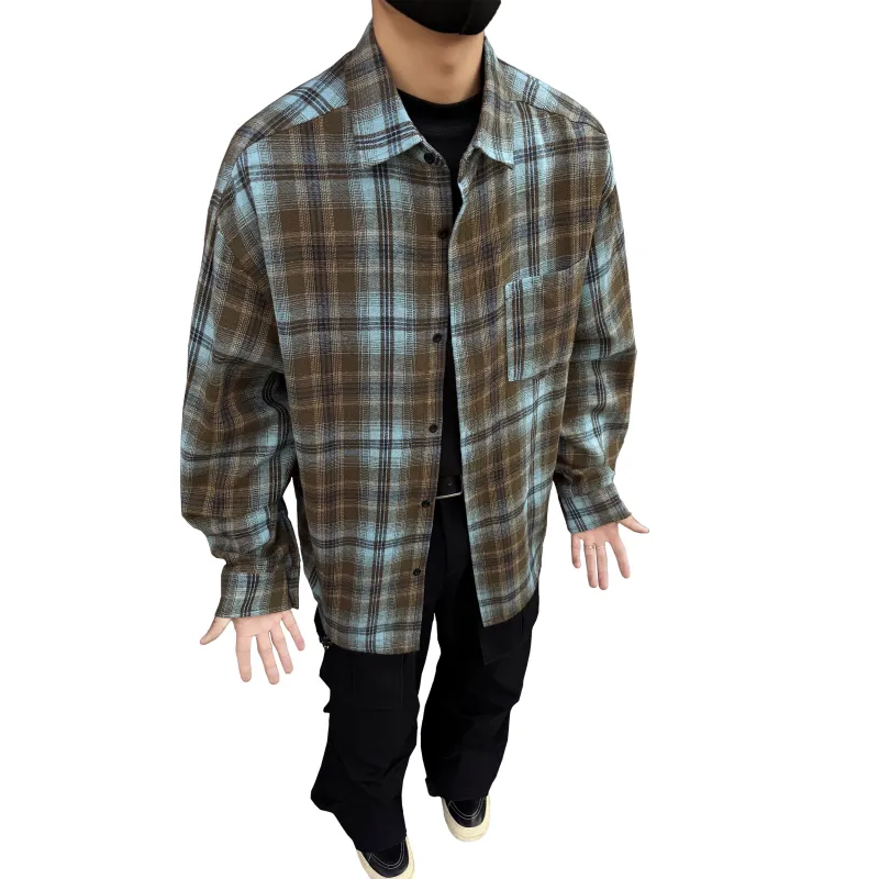 BTR Shirt Unisex Blue Brown Plaid-4