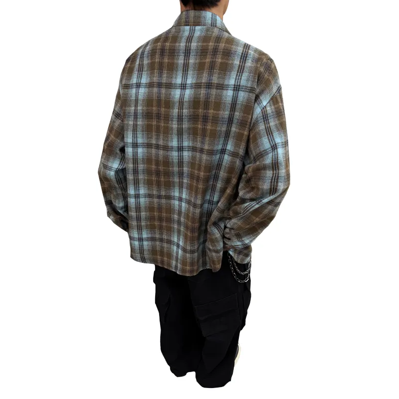 BTR Shirt Unisex Blue Brown Plaid-3