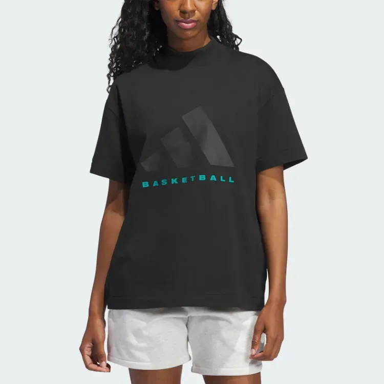 Adidas T-Shirts Unisex Black Short-Sleeved+Shopping Bag-3