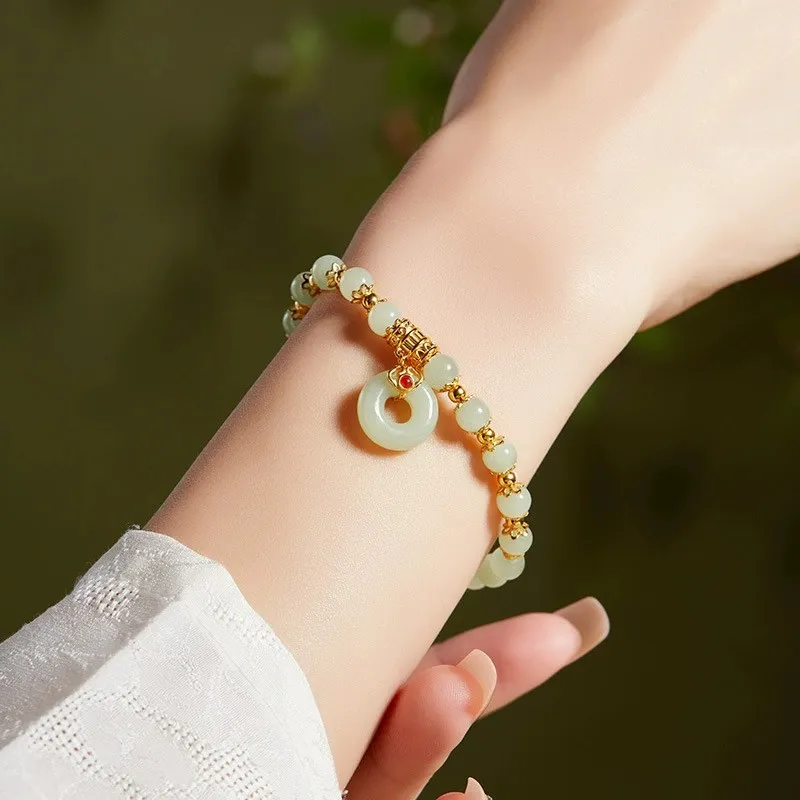 Golden Kite Hetian Jade Bracelets Pale Greenish White Jade Women's-3