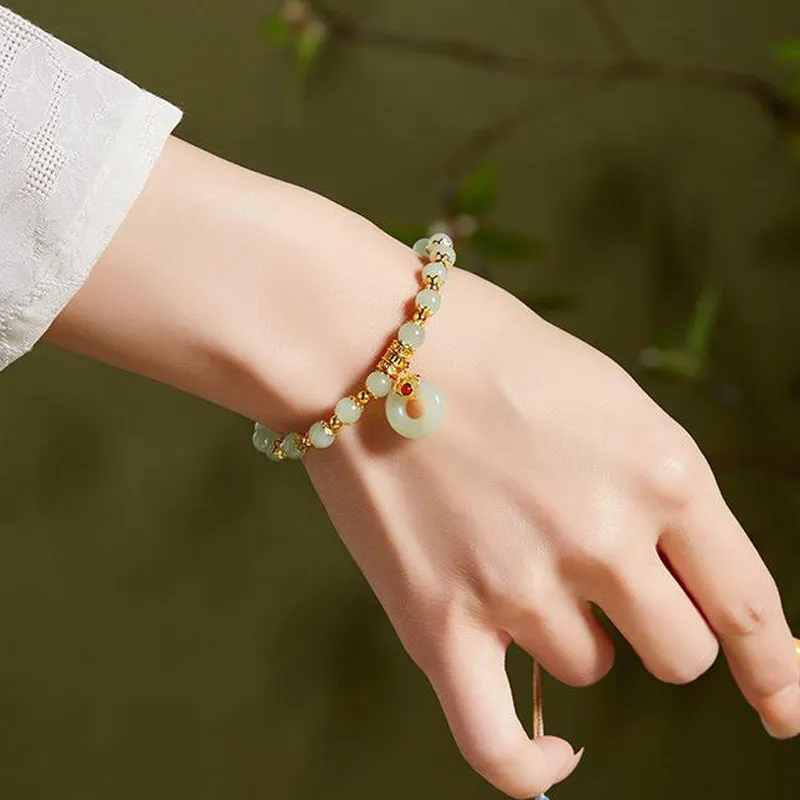 Golden Kite Hetian Jade Bracelets Pale Greenish White Jade Women's-4