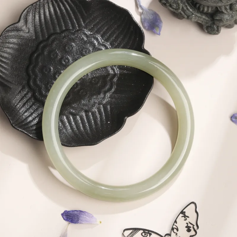 Golden Kite Bangles Pale Greenish White Jade Women's-2