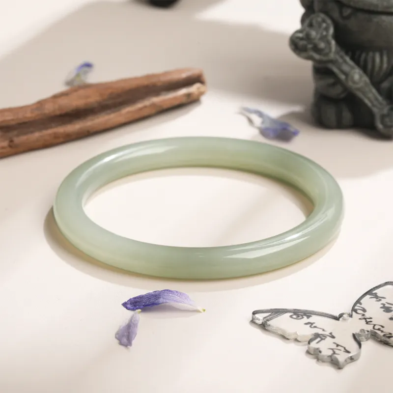 Golden Kite Bangles Pale Greenish White Jade Women's-3