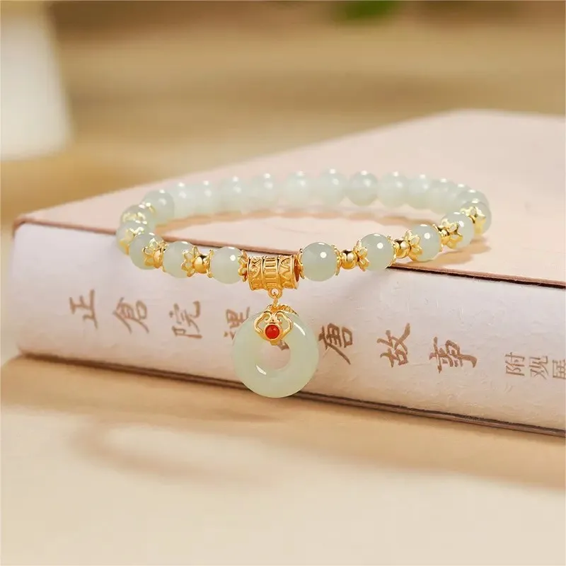 Golden Kite Hetian Jade Bracelets Pale Greenish White Jade Women's-2