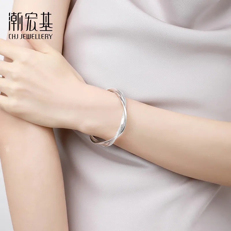 CHAOHONGJI 999 Fine Silver Bangles Women's-4