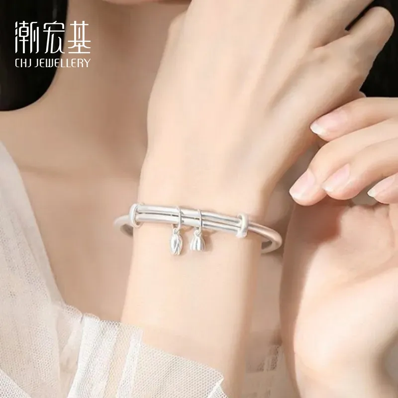 CHAOHONGJI 999 Fine Silver Bangles Women's-4