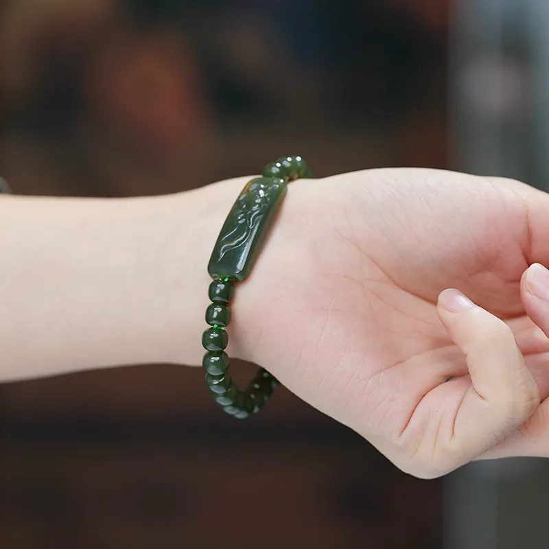 FANHAOGANG JADE Hetian Jade Bracelets Green Jade Unisex-1