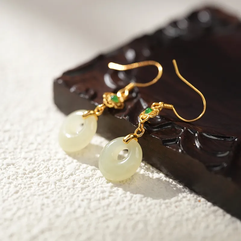 FANHAOGANG JADE Hetian Jade Earrings White Jade Women's-4