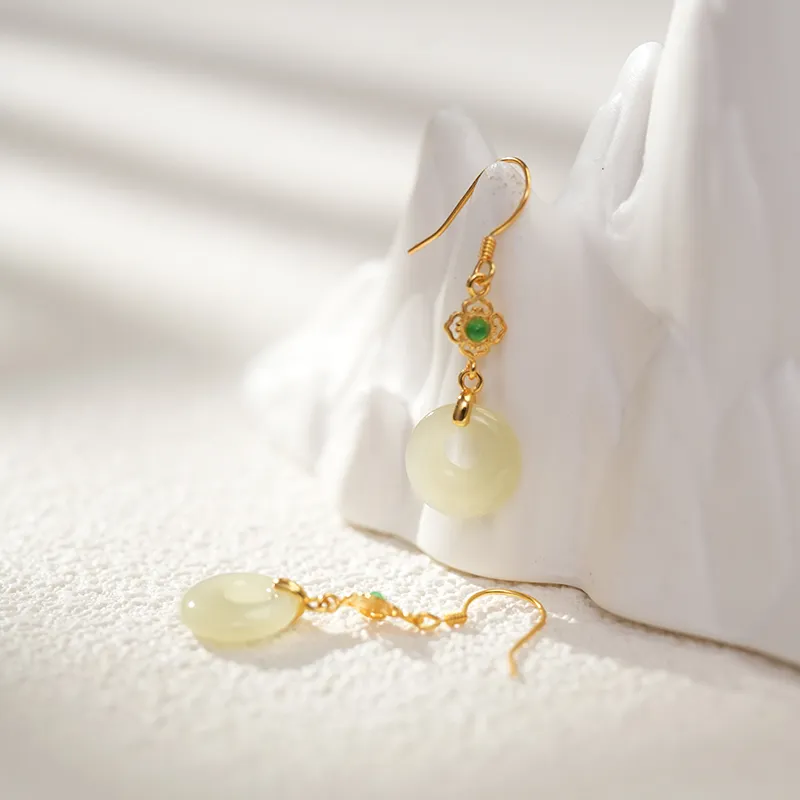 FANHAOGANG JADE Hetian Jade Earrings White Jade Women's-2